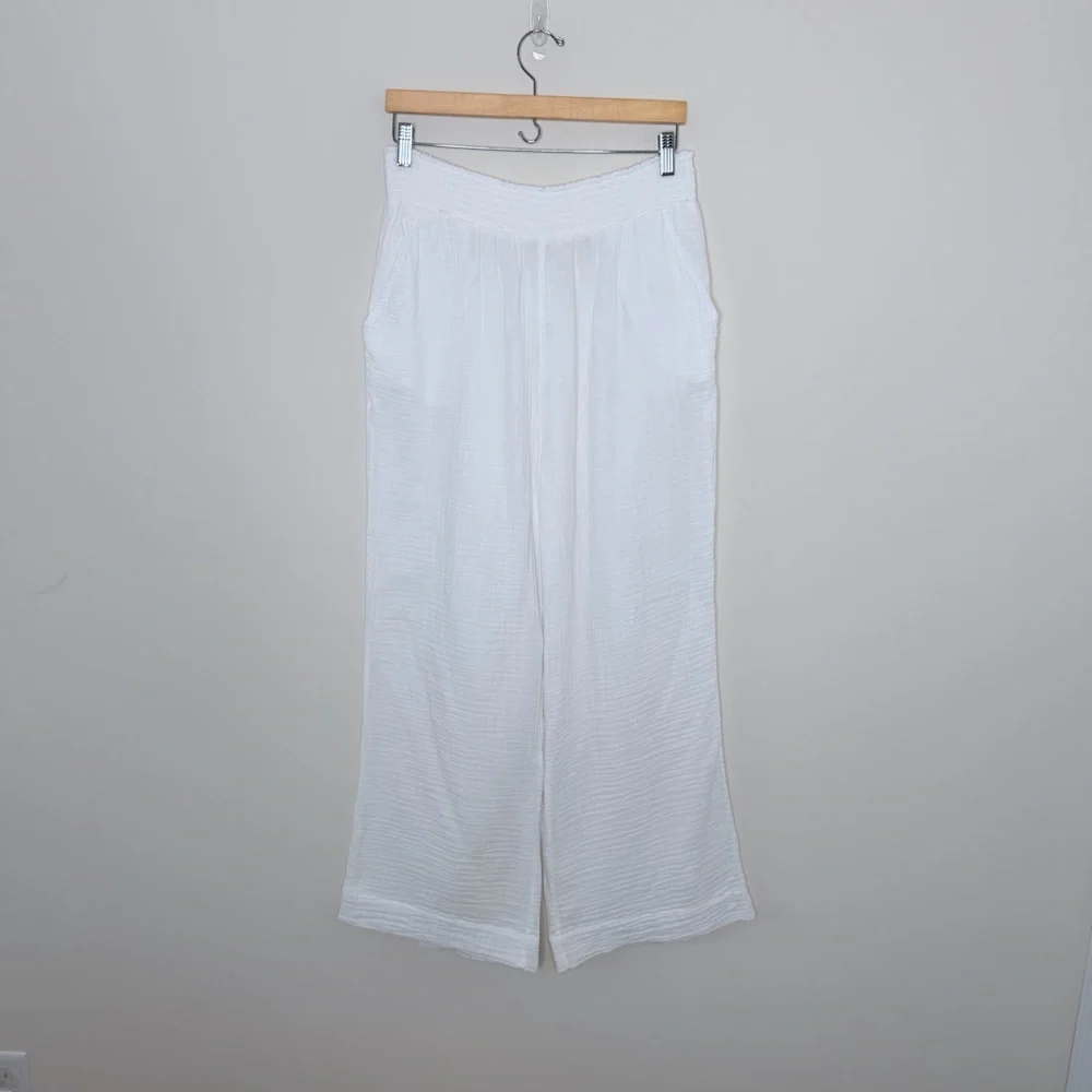 Faherty Dream Cotton Gauze Wide Leg Pant in White Size Large resort wear - Picture 2 of 10